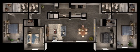 Floor plan for 4 beds, 2 baths, 1670 sqft